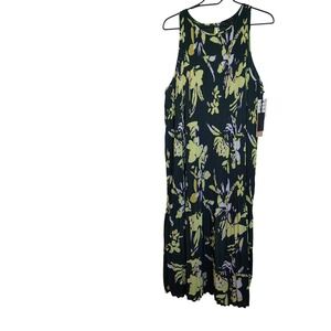 Halogen Green Floral‎ Micro Pleated Sleeveless Midi Dress XL Petite NWT